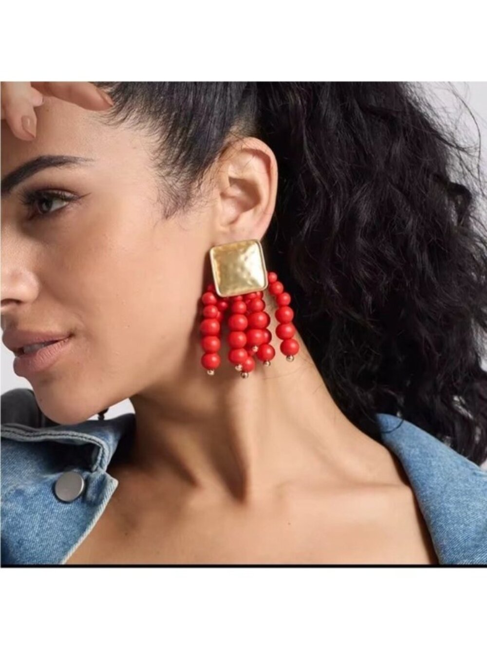 Haute Couture Red Beaded Cascade Earrings